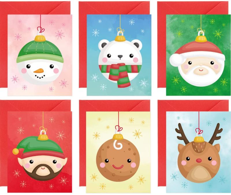 Photo 1 of 36Pcs Christmas Ornaments Cards Mini Christmas Greeting Cards Festive Holiday Cards with Merry Christmas Stickers and Red Envelopes Winter Present Cards for Kids
