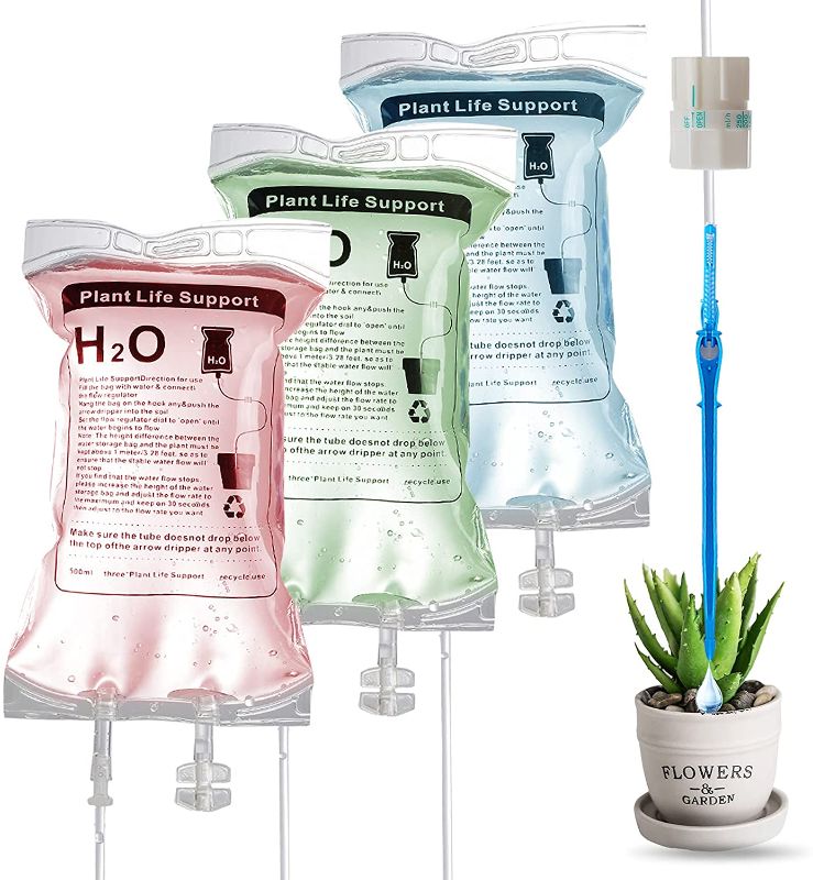 Photo 1 of ?New Upgrade?Plant Self Watering Spikes with Water Storage Bag Devices, 3 Pack Slow Release Control Valve Switch Automatic Irrigation Drip Watering System, Plant Self Waterer-Non Stop Water and Leaks
