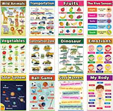 Photo 1 of Educational Posters for Kindergarten, Preschool Learning Posters, Laminated Learning Charts for Toddlers, Elementary Posters for Classroom, School Supplies Includes Fruits, Good Manners (12 Pack B)