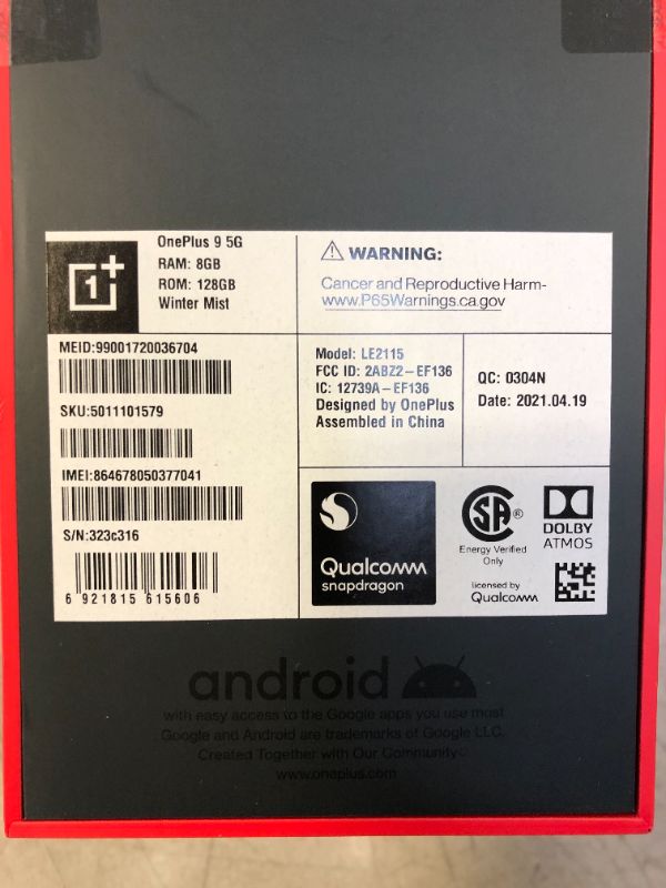 Photo 6 of OnePlus 9 5G ( BRAND NEW ) ( OPENED BOX ONLY FOR PICTURES ) Winter mist phone 