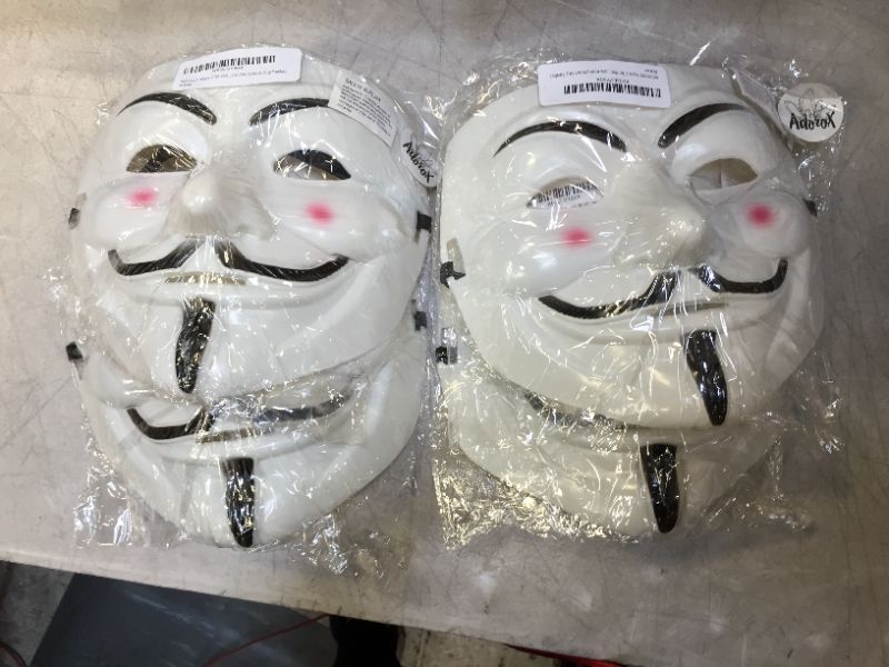 Photo 2 of 4 PACK - Adorox (1 Mask V for Vendetta White Costume Face Mask Anonymous Guy Fawkes