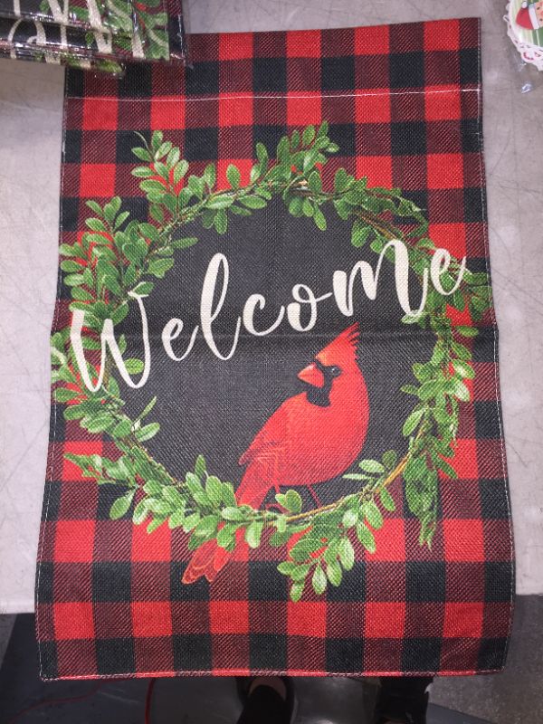 Photo 2 of 2 PACK - Christmas Garden Flag 12.5 x 18 Inch Double Sided Winter Yard Flag Buffalo Christmas Decorative Yard Holiday Outdoor Flags (Pattern is Random)