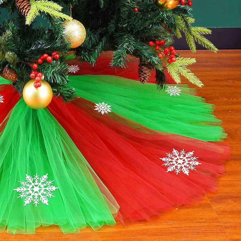Photo 1 of 48inch Red and Green Christmas Tree Skirt Round Christmas Tree Mat for Merry Christmas Decor, New Year Party Christmas Decorations