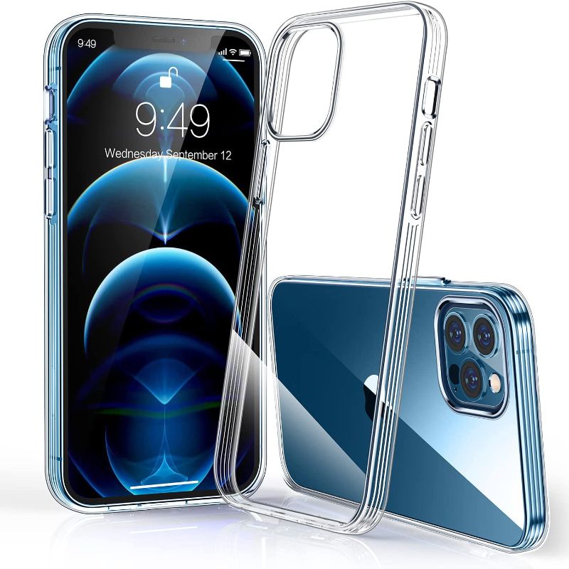 Photo 1 of 2 PACK Humixx Crystal Clear iPhone 12 Pro Max Case, [Protective up to 250%] [Not Yellowing] 2nd Gen Shockproof Military Grade Drop Protection and Soft Silicone Slim Thin case for iPhone 12 pro max, 6.7 inch
