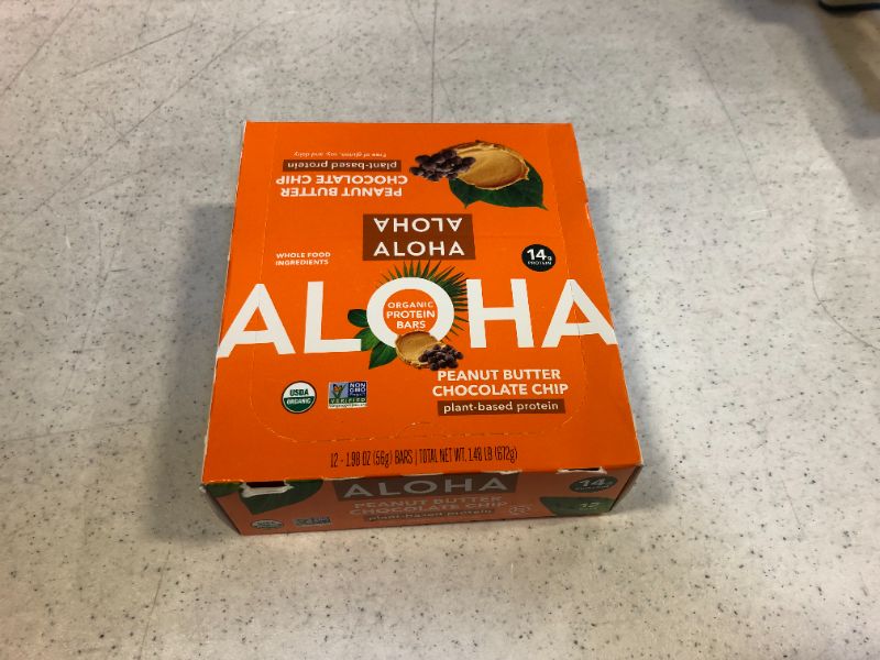 Photo 2 of ALOHA Organic Plant Based Protein Bars |Peanut Butter Chocolate Chip | 12 Count, 1.98oz Bars | Vegan, Low Sugar, Gluten Free, Paleo, Low Carb, Non-GMO, Stevia Free, Soy Free, No Sugar Alcohols
