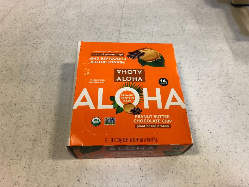 Photo 2 of ALOHA Organic Plant Based Protein Bars |Peanut Butter Chocolate Chip | 12 Count, 1.98oz Bars | Vegan, Low Sugar, Gluten Free, Paleo, Low Carb, Non-GMO, Stevia Free, Soy Free, No Sugar Alcohols
