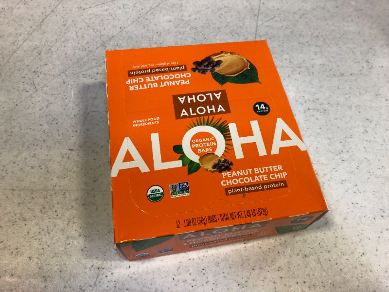 Photo 2 of ALOHA Organic Plant Based Protein Bars |Peanut Butter Chocolate Chip | 12 Count, 1.98oz Bars | Vegan, Low Sugar, Gluten Free, Paleo, Low Carb, Non-GMO, Stevia Free, Soy Free, No Sugar Alcohols
