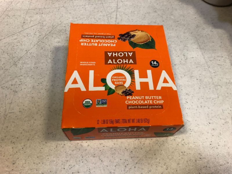 Photo 2 of ALOHA Organic Plant Based Protein Bars |Peanut Butter Chocolate Chip | 12 Count, 1.98oz Bars | Vegan, Low Sugar, Gluten Free, Paleo, Low Carb, Non-GMO, Stevia Free, Soy Free, No Sugar Alcohols
