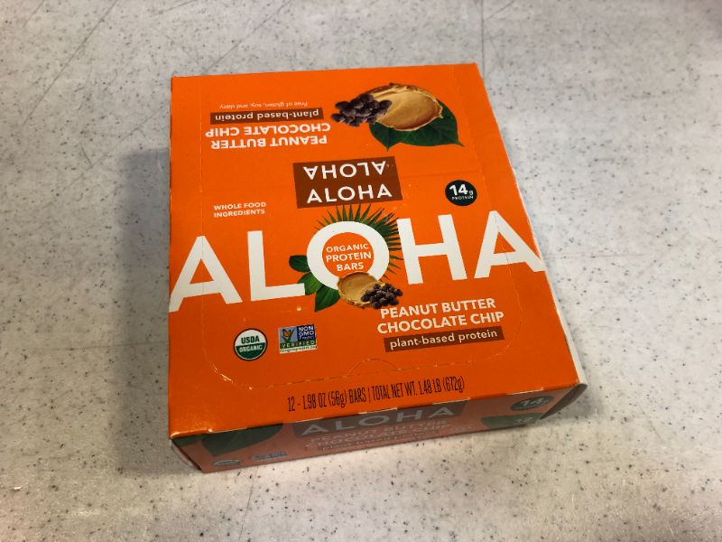 Photo 2 of ALOHA Organic Plant Based Protein Bars |Peanut Butter Chocolate Chip | 12 Count, 1.98oz Bars | Vegan, Low Sugar, Gluten Free, Paleo, Low Carb, Non-GMO, Stevia Free, Soy Free, No Sugar Alcohols
