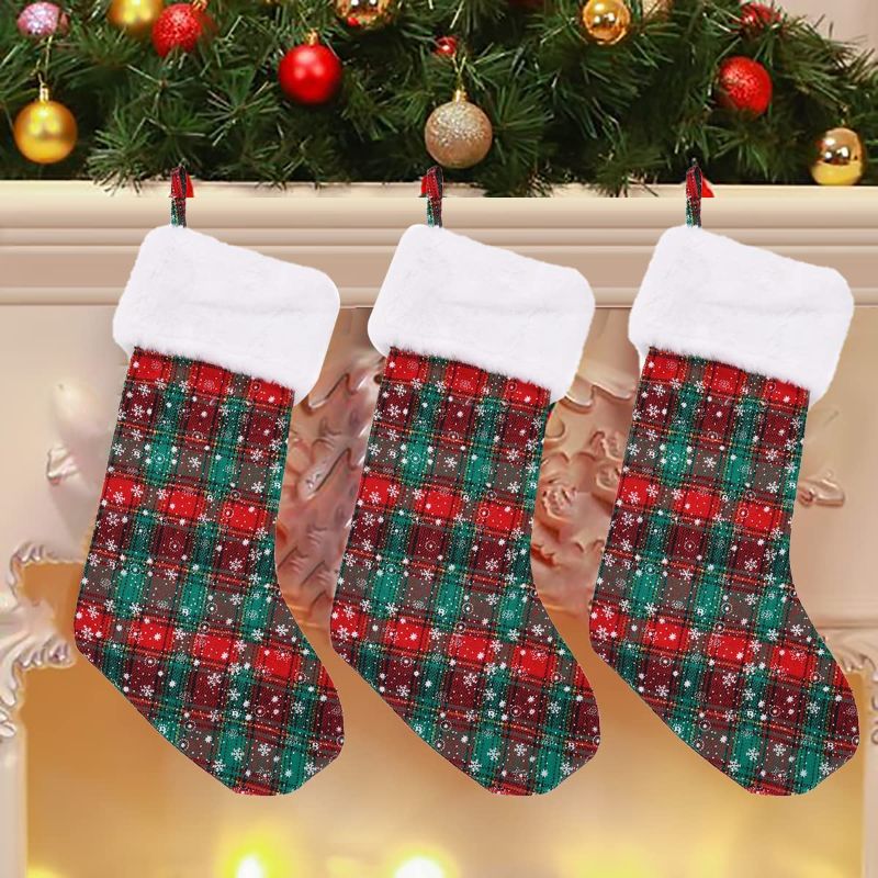 Photo 1 of 18 Inch Large Christmas Stocking Xmas Stocking Fireplace Hanging Decorations Mantel Decoration Gift Holder
