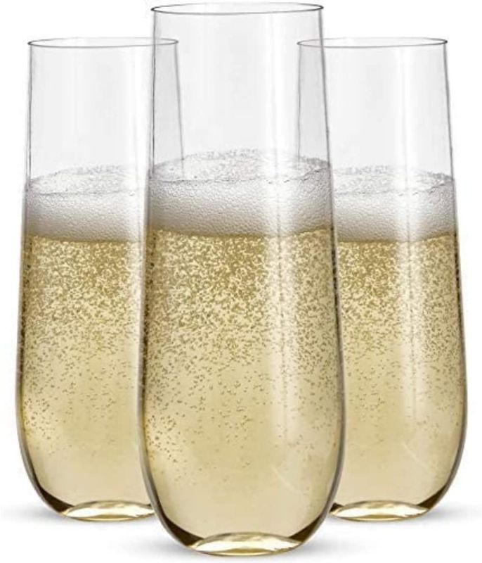 Photo 1 of 24 Stemless Plastic Champagne Flutes | 9 Oz Plastic Champagne Glasses | Mimosa Glasses | Unbreakable, Shatterproof, Disposable, Reusable - Perfect for Parties or Wedding ( ONLY COMES WITH 18 CUPS) 

