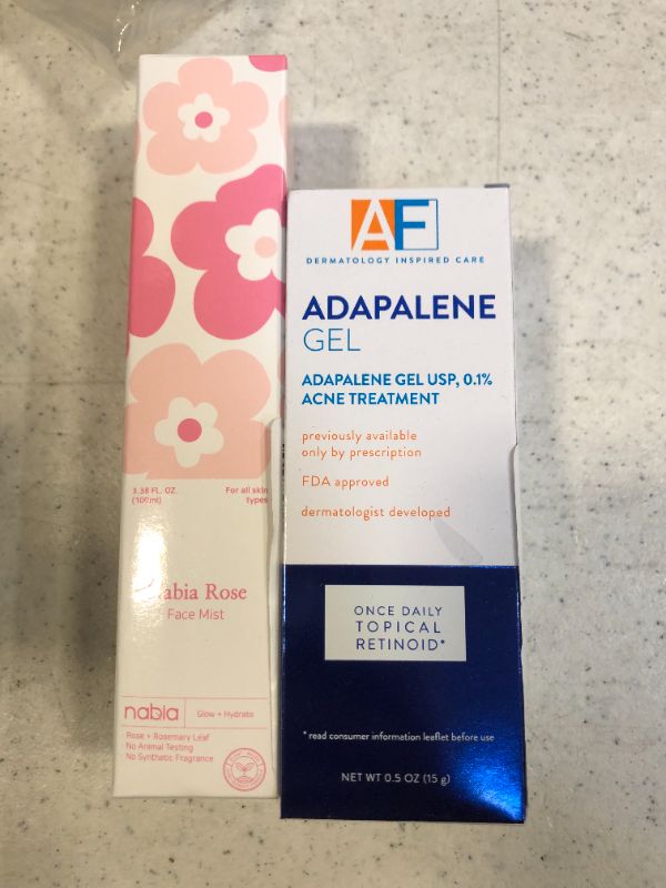 Photo 3 of  Acne Free Adapalene Gel 0.1%, Once-Daily Topical Retinoid Acne Treatment, 0.5 Ounce EXP:02/2022 ------- Nabia Rose Glow Hydrating Face Mist: Rose 3.38 Fl Oz ------ EXP: 04/17/2022
