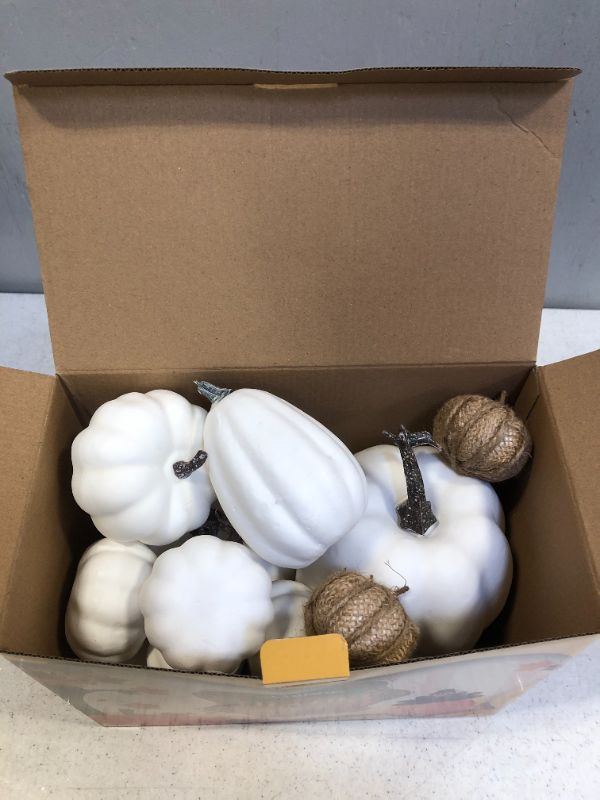Photo 2 of AOLIGE 12 PCS White Pumpkins Decoration Fall Harvest Assorted Fake Pumpkins for Halloween Thanksgiving

