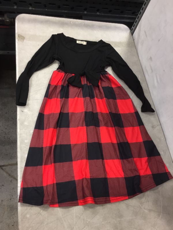 Photo 2 of BesserBay Girls Vintage 50'S Rockablilly Color Block Bow Front Swing Dress 4T Red Plaid and Black
