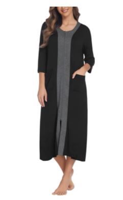 Photo 1 of Ekouaer Zipper Front Robes Short Sleeve & Half Sleeve Housecoat Long Housedress Loose Bathrobes with Pockets Blue and Gray Small
