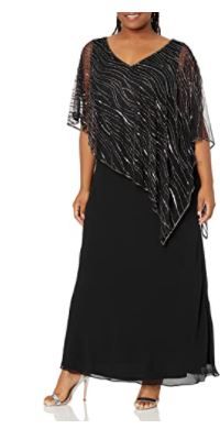 Photo 1 of J Kara Women's Plus Size Pop Over Long Beaded Dress Black size 20W