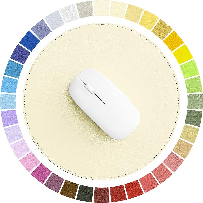 Photo 1 of Circle Mouse Pad,9 inches PU Leather Mouse Pads with Stitched Edge Mouse Mat,Waterproof Non-Slip Cute Mouse Pad for Laptop PC/Computer Desktop Office Work Home Gaming Wireless Mouse(Color #46) 2PK
