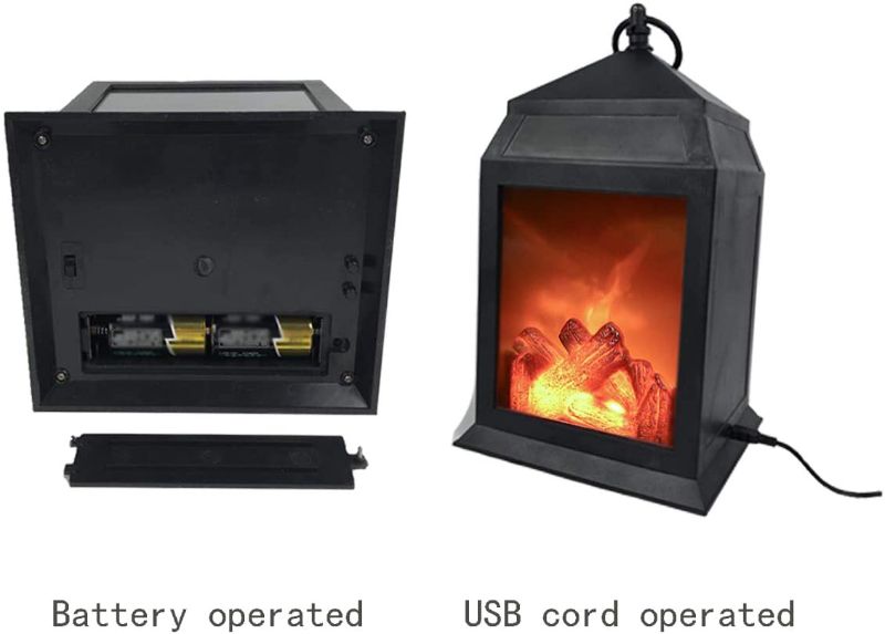 Photo 1 of 12" Decorative Fireplace Flameless LED Lantern Battery Powered and USB 6 Hours Timer Indoor/Outdoor Hanging Lantern,Black Fireplace Lamp***no tested***
