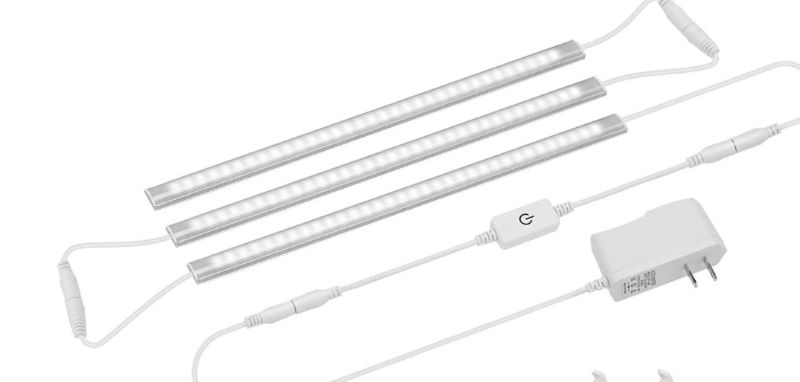 Photo 1 of LED Under Cabinet Lighting Kit, 3pcs 12" Ultra Slim Under Counter Light Bars, Dimmable Plug-in Led Closet Lights for Kitchen Cabinet, Super Bright Stick on Lights White 6000K