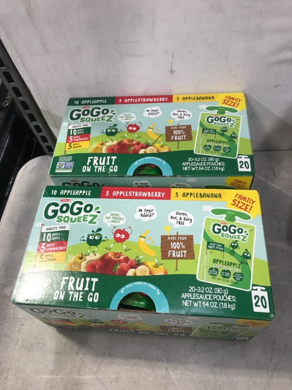 Photo 2 of 2 pack - GoGo squeeZ Fruit on the Go Variety Pack, Apple Apple, Apple Banana, & Apple Strawberry, 3.2 oz. (20 Pouches) - Tasty Kids Applesauce Snacks - Gluten Free Snacks for Kids - Nut & Dairy Free - Vegan Snacks
