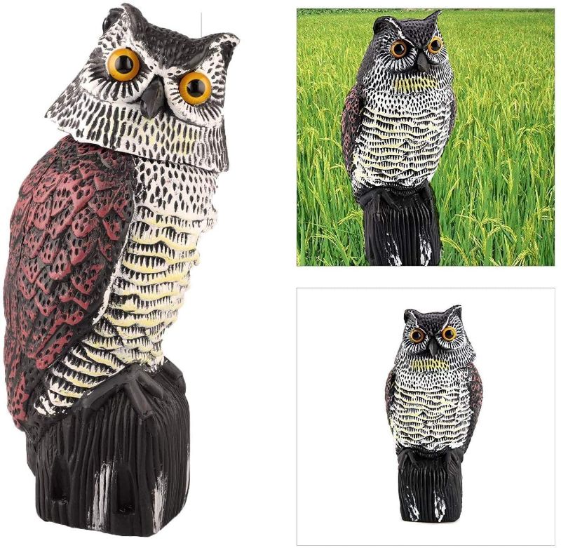 Photo 1 of  Fake Owl Scarecrow Sculpture with Rotating Head for Outdoor Garden Yards