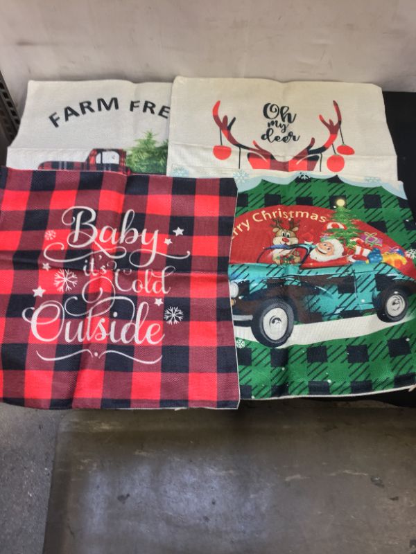 Photo 1 of 4 set 18x18 inches linen christmas buffalo plaid pillow covers