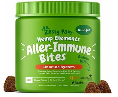 Photo 1 of ALLERGY IMMUNE SUPPLEMENT WITH HEMP FOR DOGS – FOR SKIN & SINUS + SEASONAL POLLEN DOG ALLERGIES – WITH COD LIVER FISH OIL, CURCUMIN, BIOPERINE, VITAMIN C & QUERCETIN – OMEGA 3 & 6 SUPPORT – 90 CHEWS best by 02/2022
