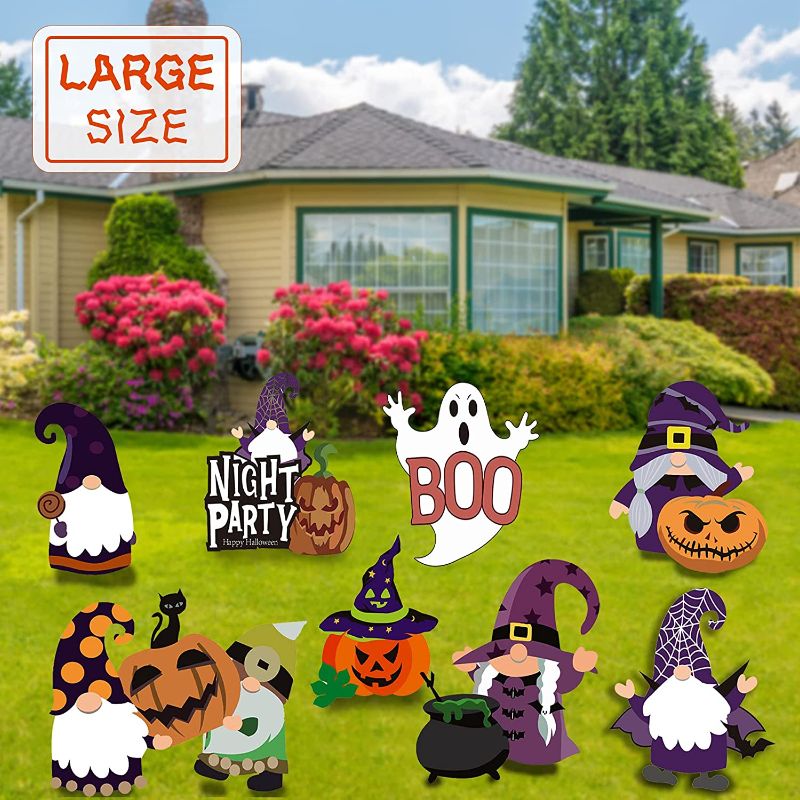 Photo 1 of 8pcs Halloween Decorations Outdoor,Large Halloween Yard Sign with Stake Waterproof Pumpkin Gnome Ghost Monster Corrugate Yard Signs for Garden Lawn Party Yard Decoration Outside
