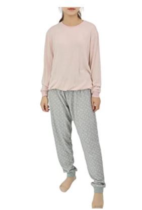 Photo 1 of Israphel Women's Long Sleeve Soft Pajama Set Pink Grey Sleepwear for Women Size Large
