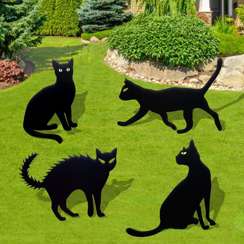 Photo 1 of 4Pcs Halloween Decorations Outdoor Black Cat Halloween Yard Signs with Stakes Scary Silhouette Halloween Decorations Outdoor Yard Decors Lawn Garden Black Cat Halloween Party Decorations Clearance
