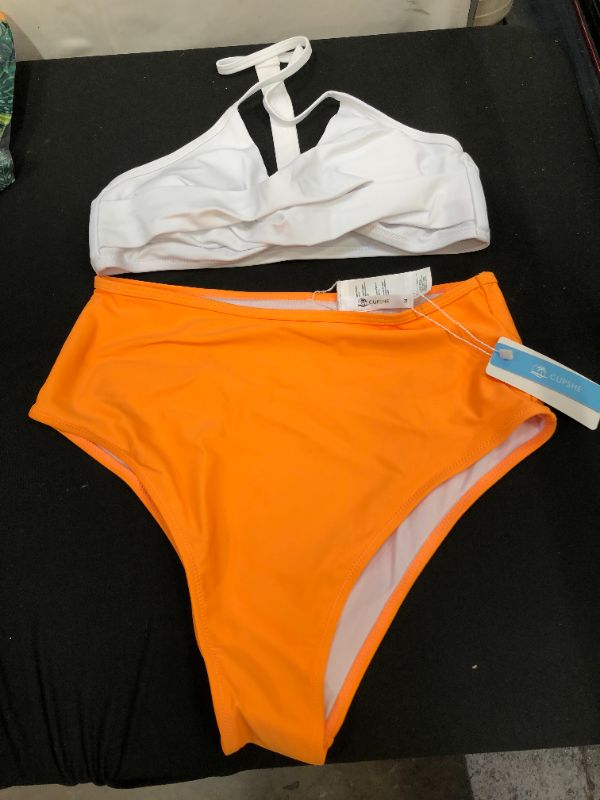 Photo 2 of CUPSHE Solid White Bikini With Orange High Waisted Bottom Medium