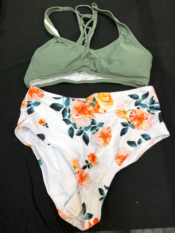 Photo 2 of CUPSHE Celadon Green And Floral Bikini Small