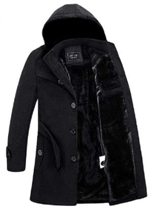 Photo 1 of Men Winter Wool Coat Men's New Solid Color Simple Blends Woolen Pea Coat Ellis Black