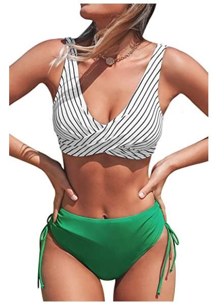 Photo 1 of CUPSHE Women's V-Neck Cross Top Lace-Up Monstera Twist Bikini Medium