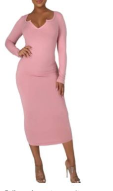 Photo 1 of jnneyuu Women's Casual Long Sleeve V Neck Midi Dress Stretch Slim and Solid Bodycon Sexy Long Dresses
Size L 