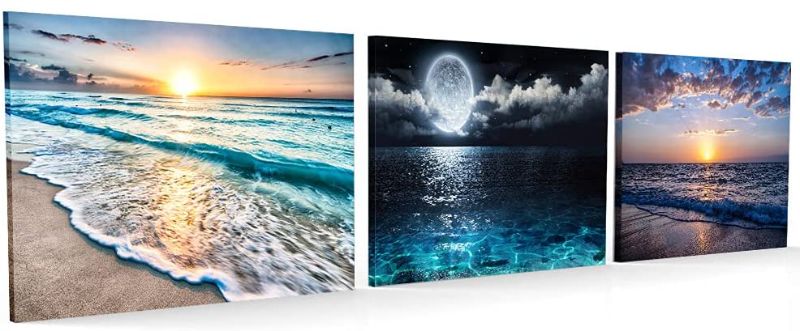 Photo 1 of 
3 Pieces Canvas Wall Art Print Artwork Modern Wall Decor Landscape Painting Sea Ocean Moon Sunset Beach Seascape Picture Framed for Home Decoration