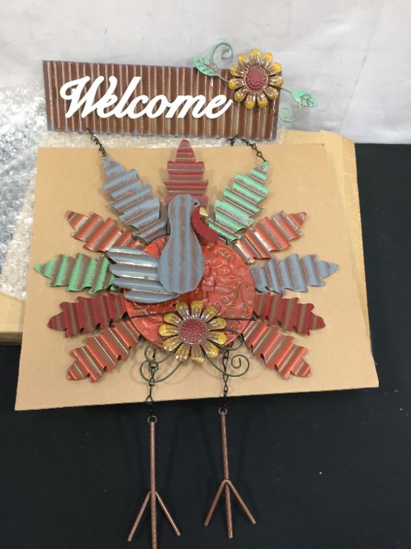 Photo 3 of yosager Thanksgiving Metal Turkey Hanging Door Sign Wall Decor Welcome Banner, Welcome Front Door Hanger Ornament Festive Whimsical for Halloween Christmas Thanksgiving Decoration