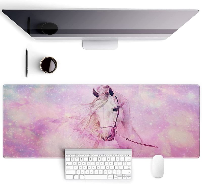 Photo 1 of Galdas Gaming Mouse Pad XXL XL Large Mouse Pad Long Extended Big Mousepad Non-Slip Rubber Keyboard Mouse Pad with Stitched Edges for Laptop Home Office (31.5x11.8x0.08 Inch) (Pink Horse)