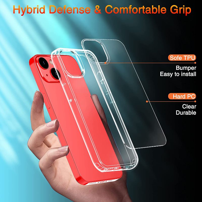 Photo 1 of Ferilinso Designed for iPhone 13 Case, Shockproof Protective Phone Cases Slim Cover, Military Grade Protection, 10X Anti-Yellowing, Hard PC Back with Flexible Frame, 5G 6.1 inch, Clear 2pack