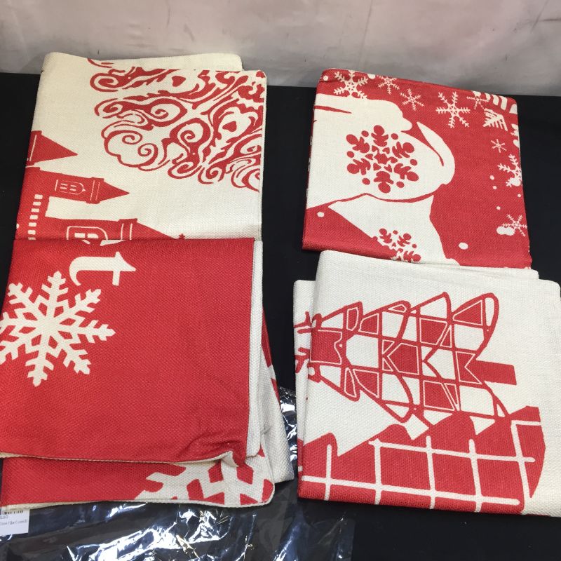 Photo 1 of Christmas Pillow Covers 18x18 Inches Christmas Decorations Set of 4 Xmas Series Cushion Pillow Cover Zippered Pillow Case for Sofa Couch Christmas Home Decorations Throw Pillow Covers (Red)