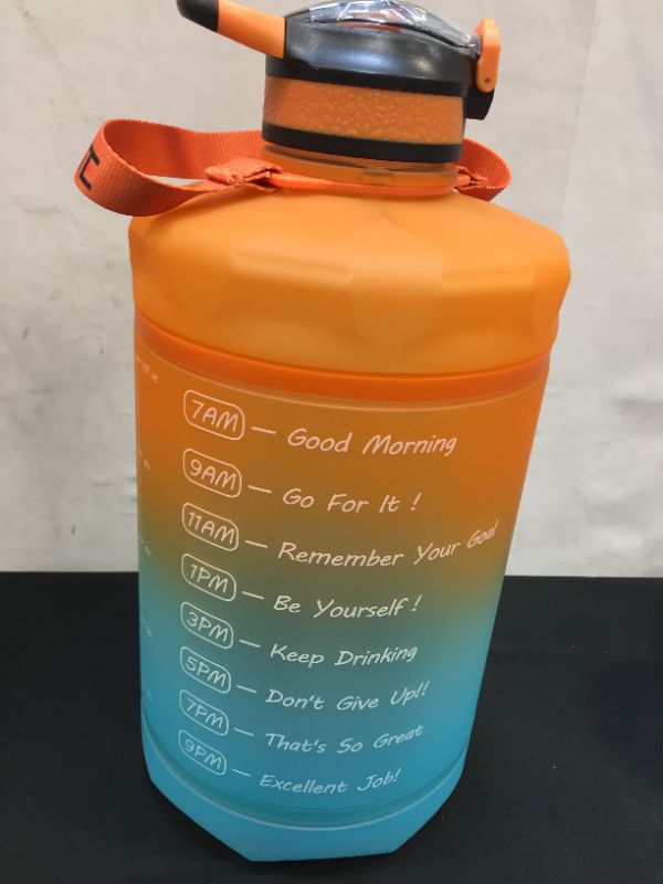 Photo 2 of 1 Gallon /128 OZ Motivational Water Bottle with Time Marker & Straw, Leakproof Large Water Jugs with Handle, [Wide Mouth] Tritan BPA Free Sports Water Bottle for Fitness Gym Outdoor Sports (Orange/Blue Gradient)