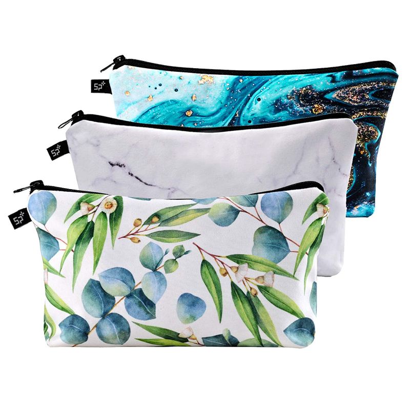 Photo 1 of 3pack Toiletry and Jewelry Cosmetic Bag for Women (L xW xH) 21x8x9cm Peacock Watercolor Style Makeup Bags Travel Brush Pouch Hand-held Microfiber Leather Cosmetic Pou