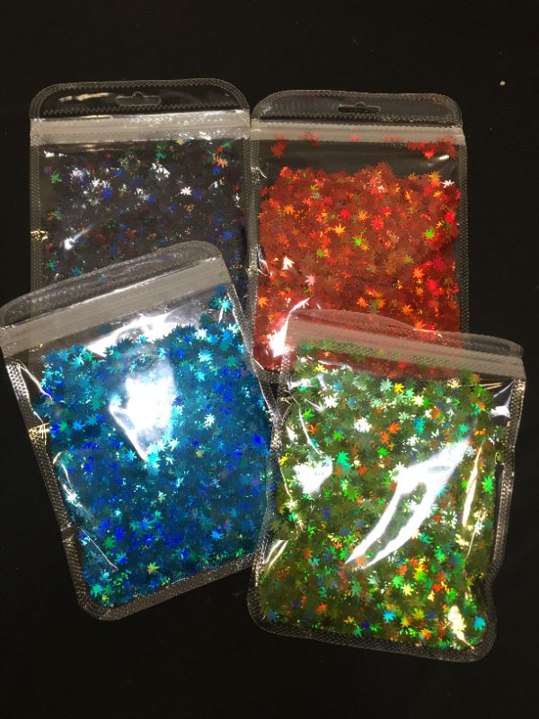 Photo 2 of 4 Colors Holographic Weed Leaf Chunky Glitter Flakes Iridesent Cannabis Leaves Glitters Confetti Sparkles Crafts Sequins Paints Epoxy Resin Accessories Festival Makeup Nail Art Decor 4bags 