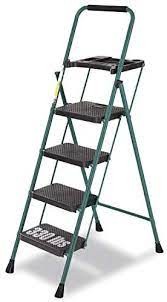 Photo 1 of 4 Step Ladder, HBTower Folding Step Stool with Tool Platform, Wide Anti-Slip Pedal, Sturdy Steel Ladder, Convenient Handgrip, Lightweight 330lbs Portable Steel Step Stool, GREEN
