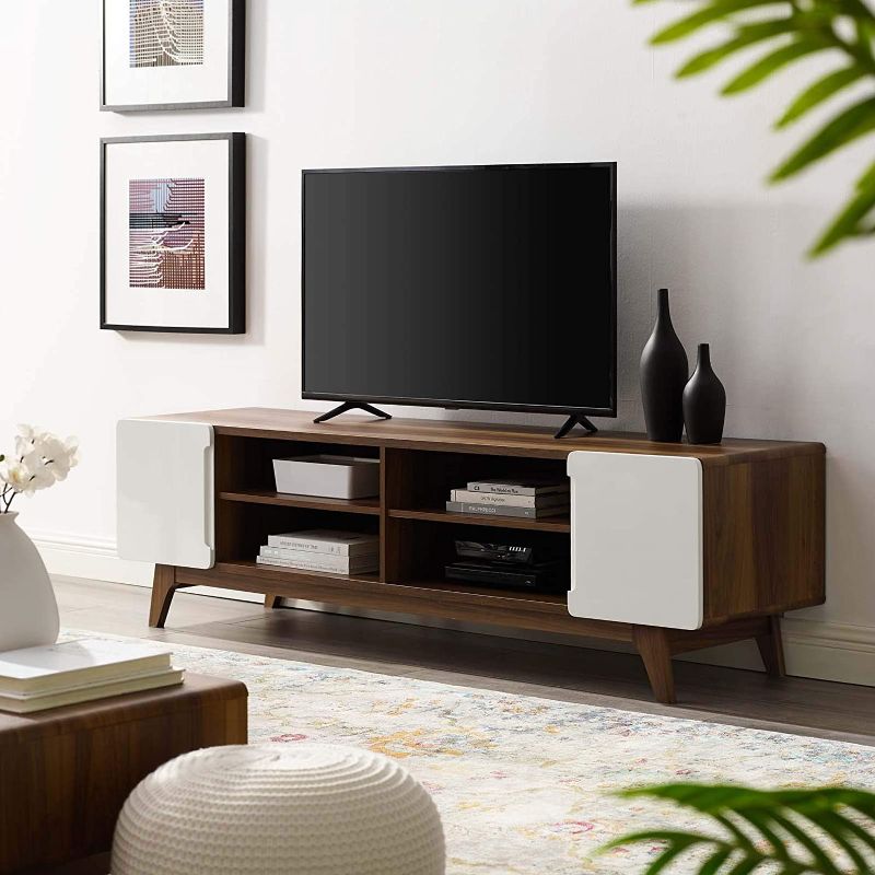 Photo 1 of Modway Tread 70" Mid-Century Modern Media Console Entertainment TV Stand in Walnut White
