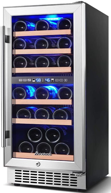 Photo 1 of AAOBOSI Wine Cooler Refrigerator 15 Inch Dual Zone Wine Fridge for 30 Bottles Built in or Freestanding Compressor Wine Chiller with Temperature Memory | Fog Free, Front Vent, Quick and Quiet Operation
