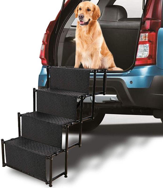 Photo 1 of Domaker Pet Dog Car Step Stairs 30 Inches High, Sturdy Metal Fram Folding Large Dog Cat Pet Ramp for Car SUV Jeep Truck, Lightweight Portable with Shoulder Strap,Black, 4/5 Steps for small pet