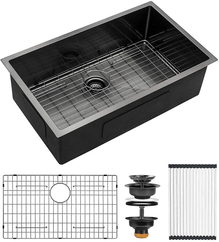 Photo 1 of ALWEN 32" x 19" x 10" Undermount Kitchen Sink 16 Gauge Stainless Steel Single Bowl Kitchen Sink Gunmetal Black Nano Surface Modern Luxury Sink
