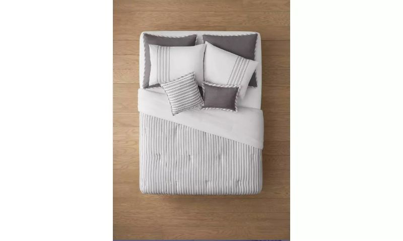 Photo 1 of 8pc Edenton Reversible Classic Stripe Comforter Set White/Gray - Threshold™ Queen 
