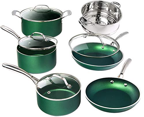 Photo 1 of  Granitestone Diamond Granite Stone Classic Emerald Pots and Pans Set with Ultra Nonstick Durable Mineral & Diamond Tripple Coated Surface, Stainless Steel Stay Cool Handles, 10 Piece Cookware, Green